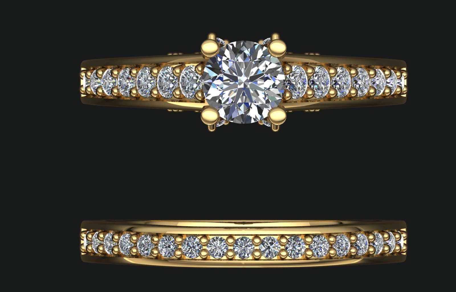 Crossover Claw Solitaire Diamond Ring with Side Band 3D print model_2