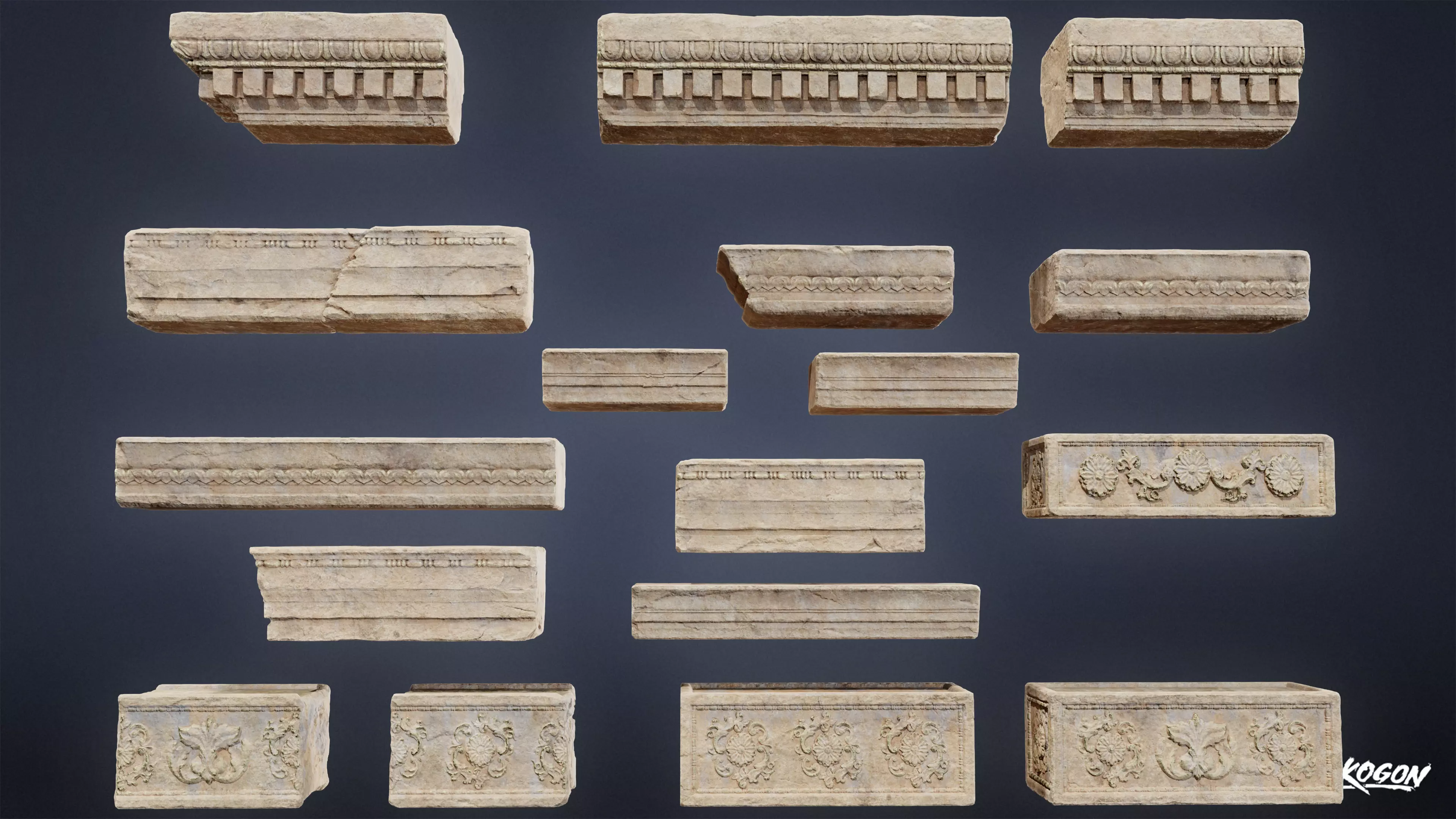 ANCIENT TEMPLE - Temple Trims 01 - LOW POLY Low-poly 3D model