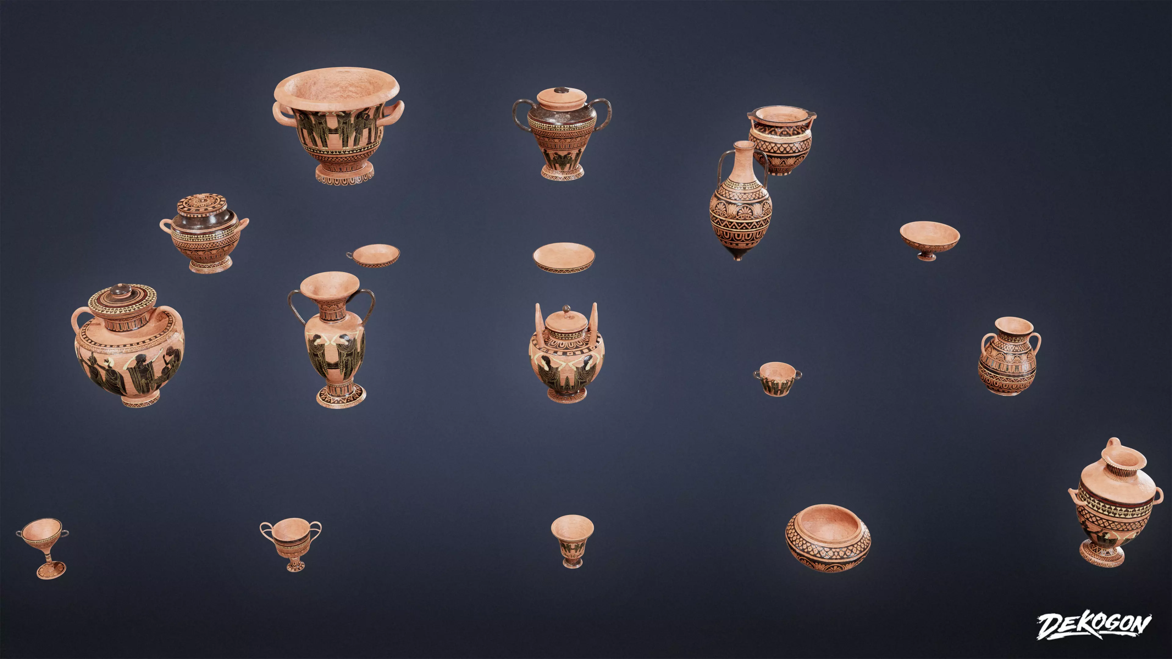 ANCIENT TEMPLE - Urns 01 - LOW POLY Low-poly 3D model_0