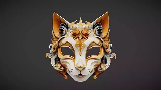 Ornate Cat Mask Low-poly 3D model