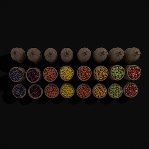 Sacks of Fruit Low-poly 3D model 6