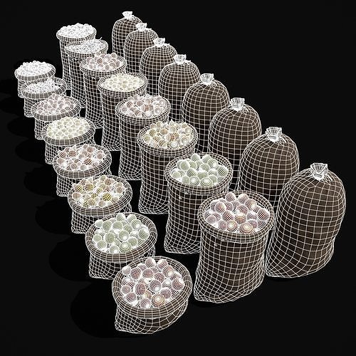 Sacks of Fruit Low-poly 3D model 2