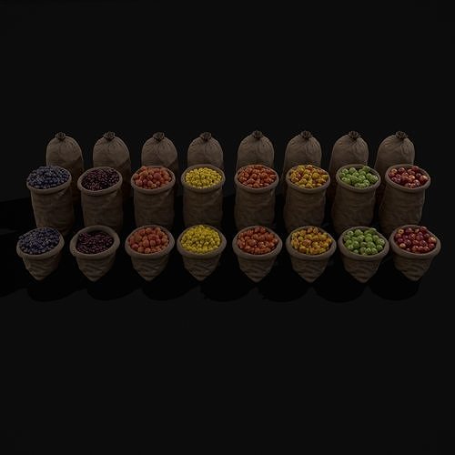 Sacks of Fruit Low-poly 3D model 3
