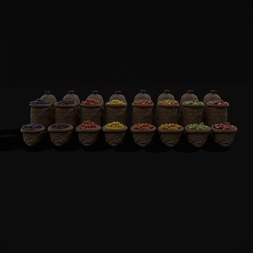 Sacks of Fruit Low-poly 3D model 7