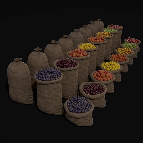 Sacks of Fruit Low-poly 3D model 4