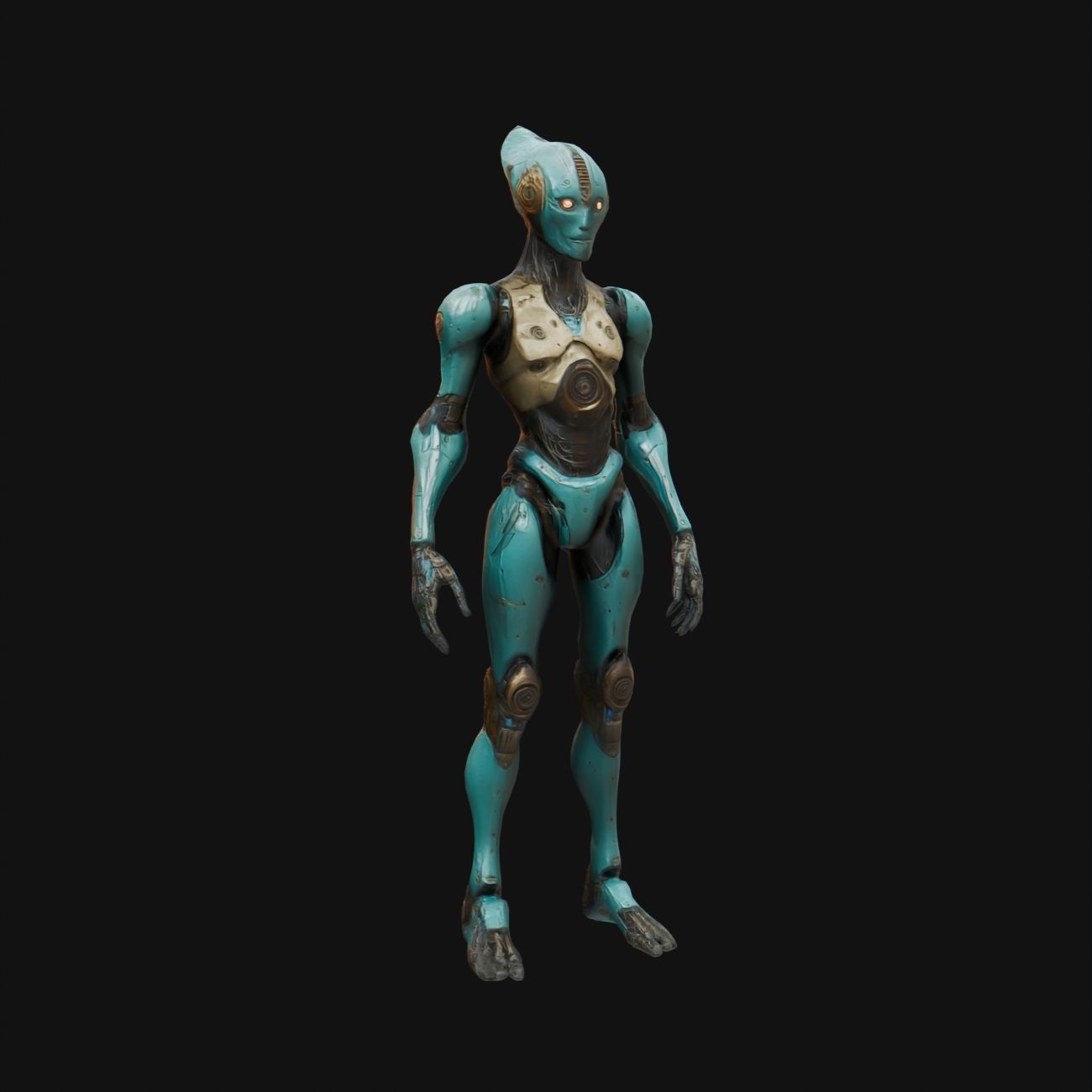 Sci Fi Robot Female Rigged Low-poly 3D model_1