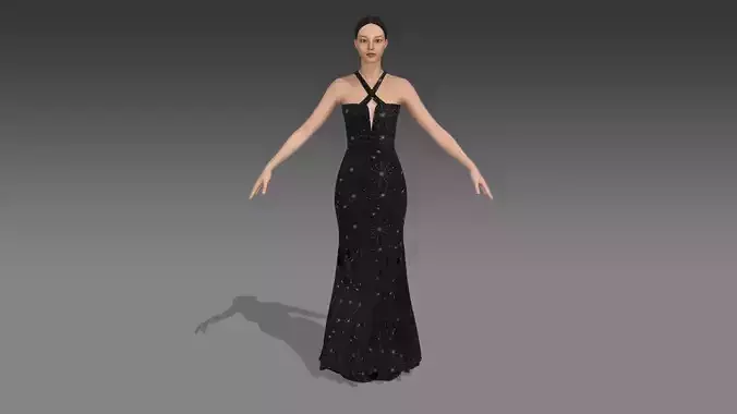 cross neckline dress long dress Low-poly 3D model