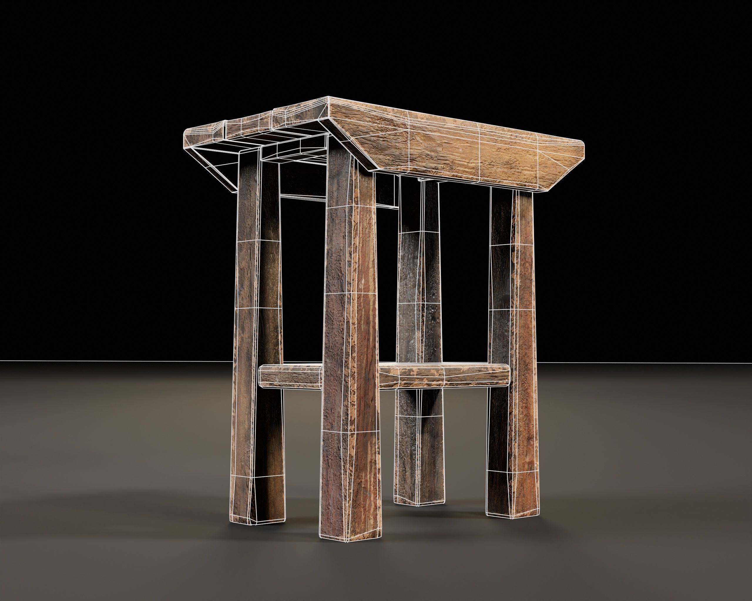 Japanese Workstation Bench Set  Low-poly 3D model_9