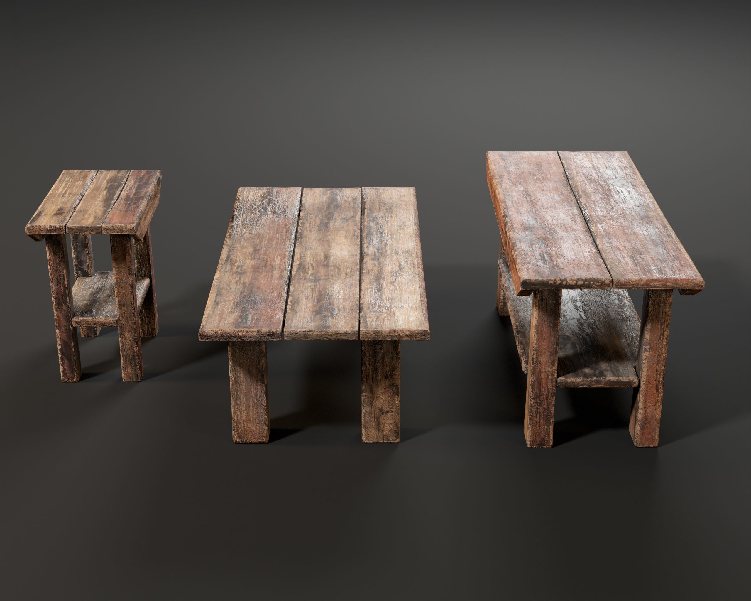 Japanese Workstation Bench Set  Low-poly 3D model_4