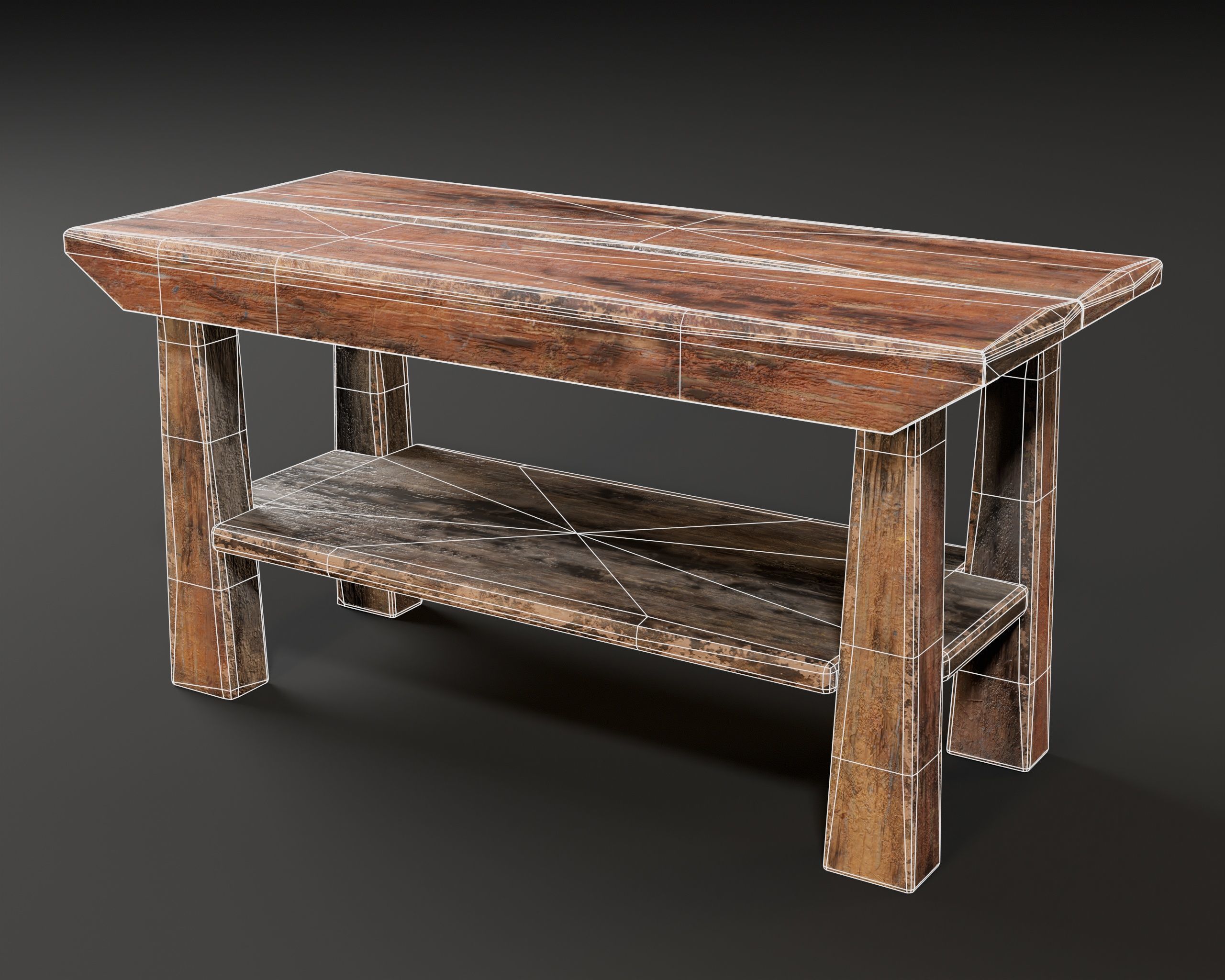 Japanese Workstation Bench Set  Low-poly 3D model_13