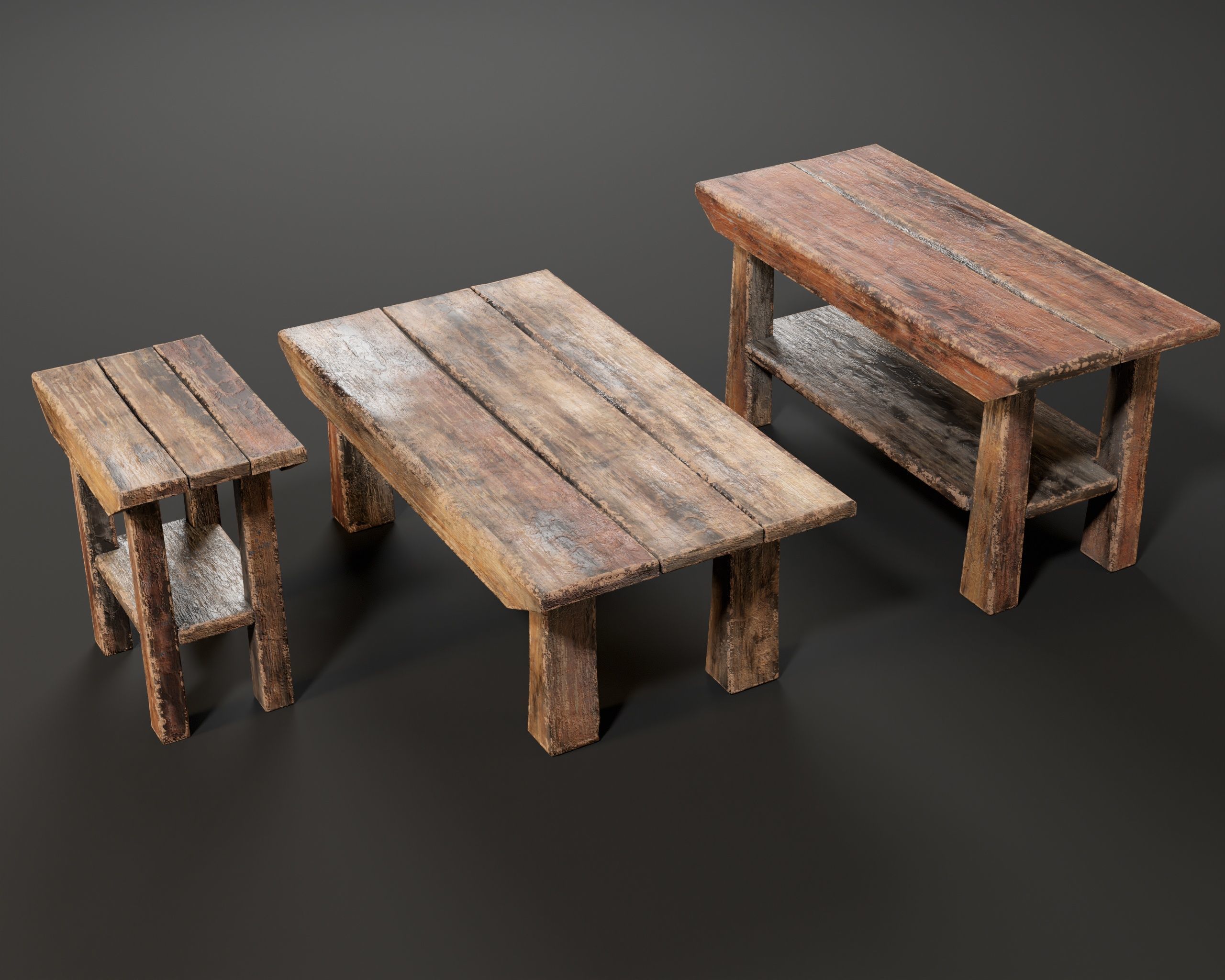 Japanese Workstation Bench Set  Low-poly 3D model_2