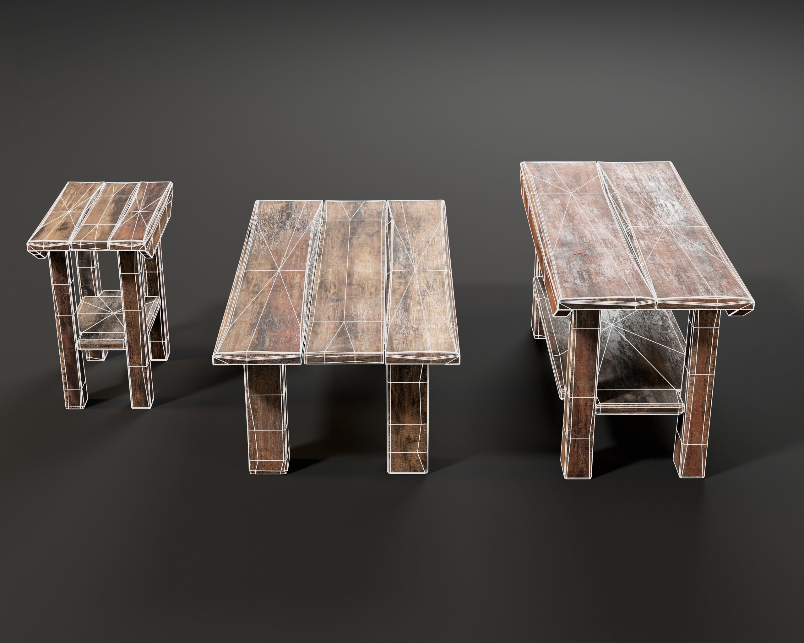 Japanese Workstation Bench Set  Low-poly 3D model_5