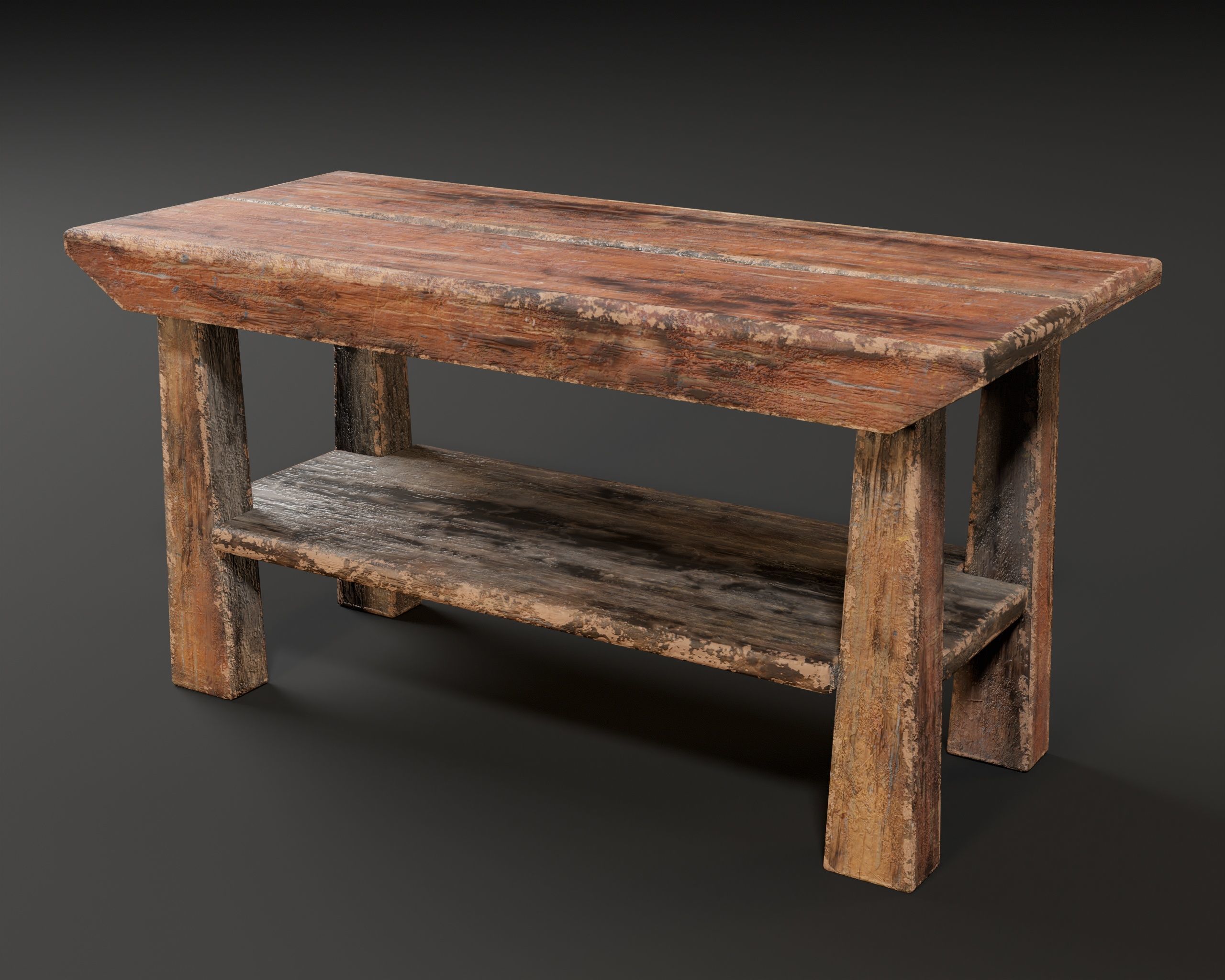 Japanese Workstation Bench Set  Low-poly 3D model_12