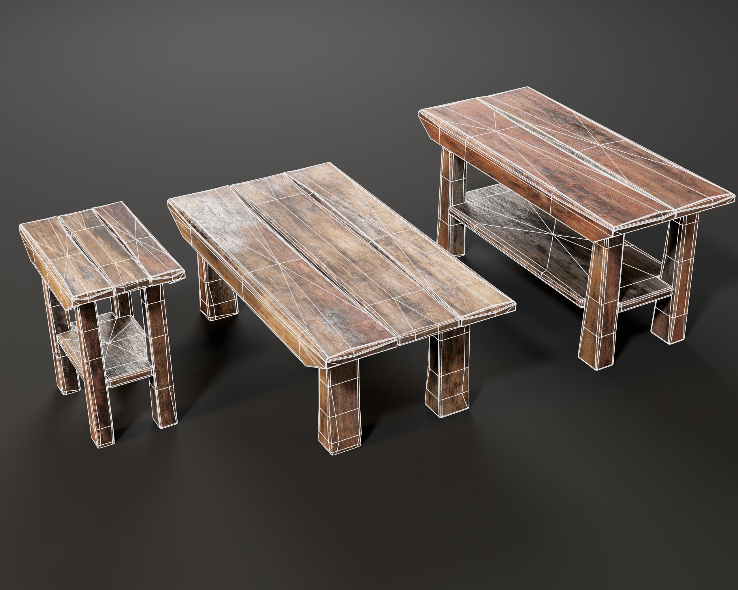 Japanese Workstation Bench Set  Low-poly 3D model_3