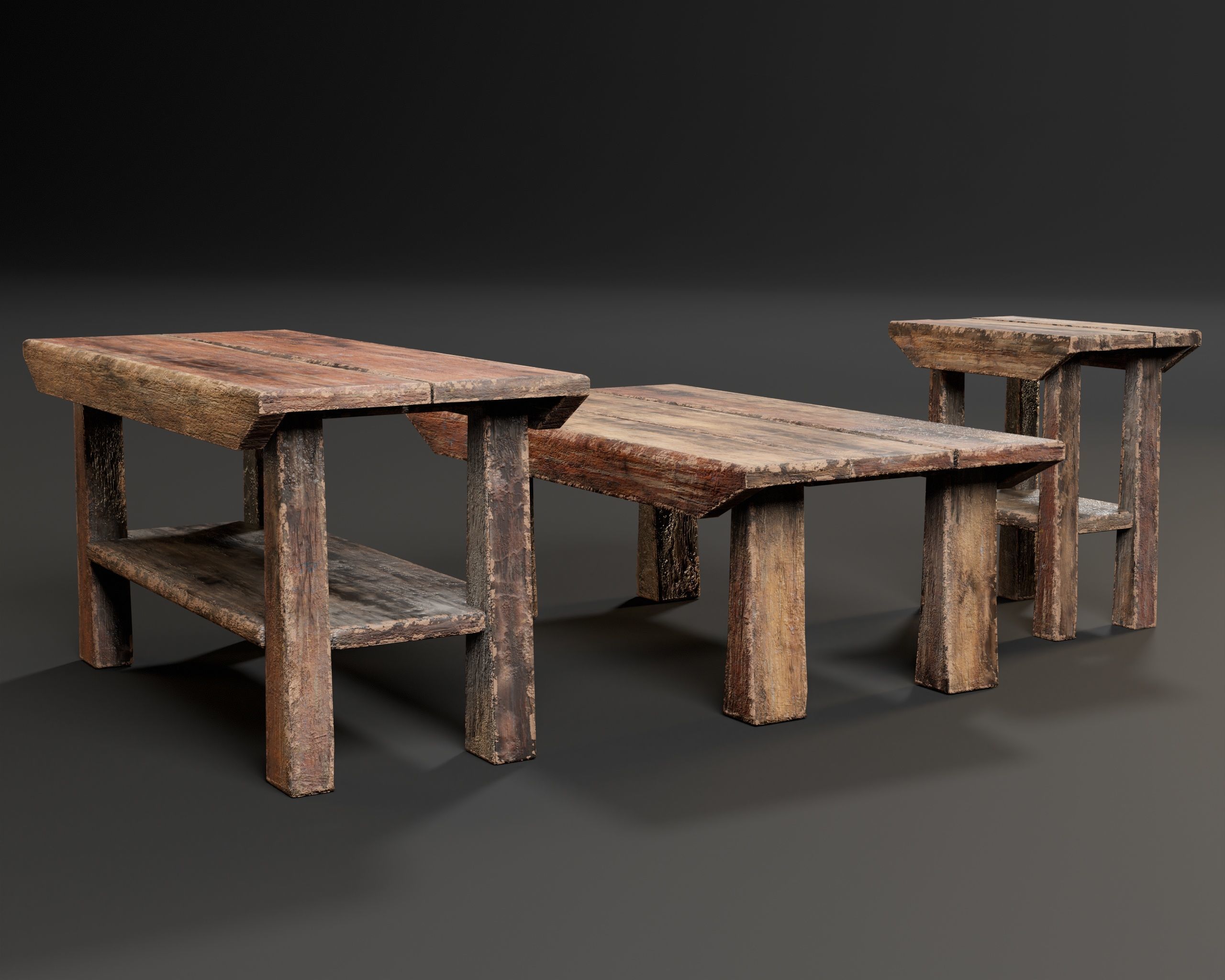 Japanese Workstation Bench Set  Low-poly 3D model_14
