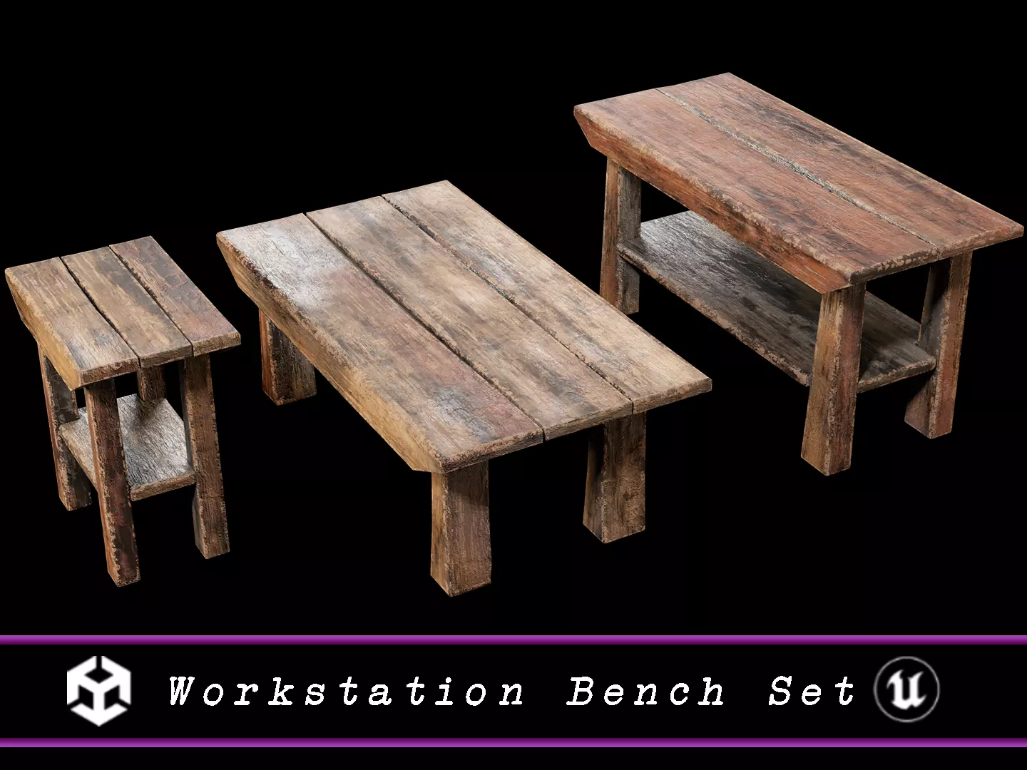 Japanese Workstation Bench Set  Low-poly 3D model_0