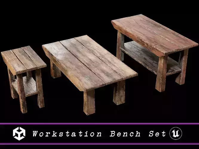 Japanese Workstation Bench Set  Low-poly 3D model