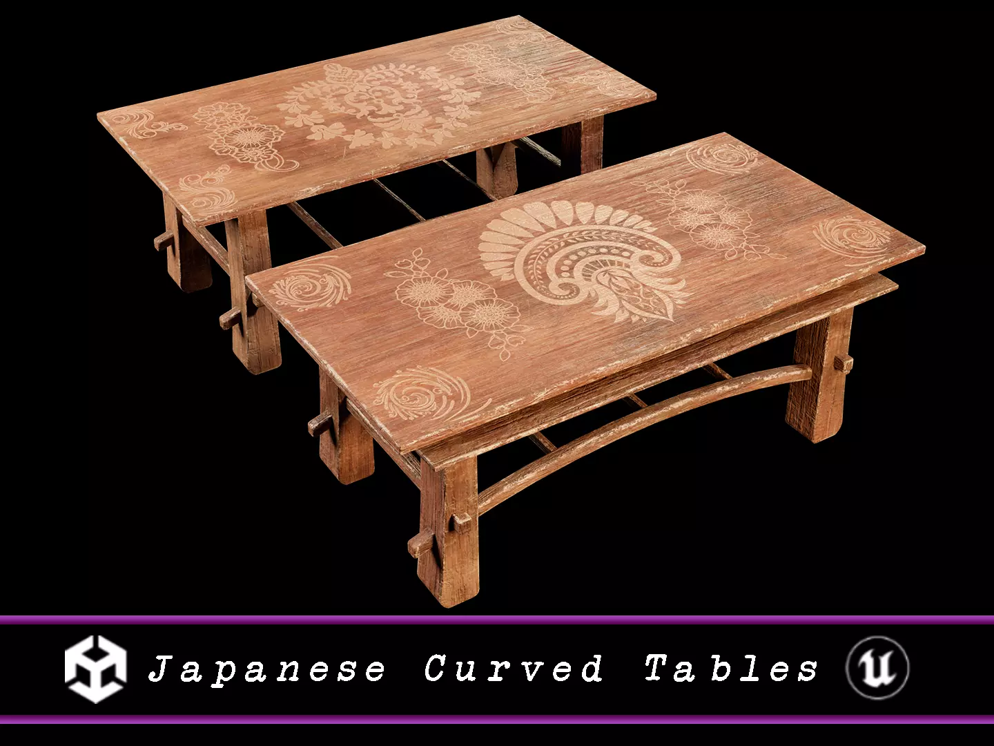 Japanese Curved Tables Low-poly 3D model