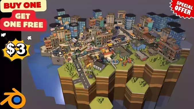 City Pack Low-poly 3D model