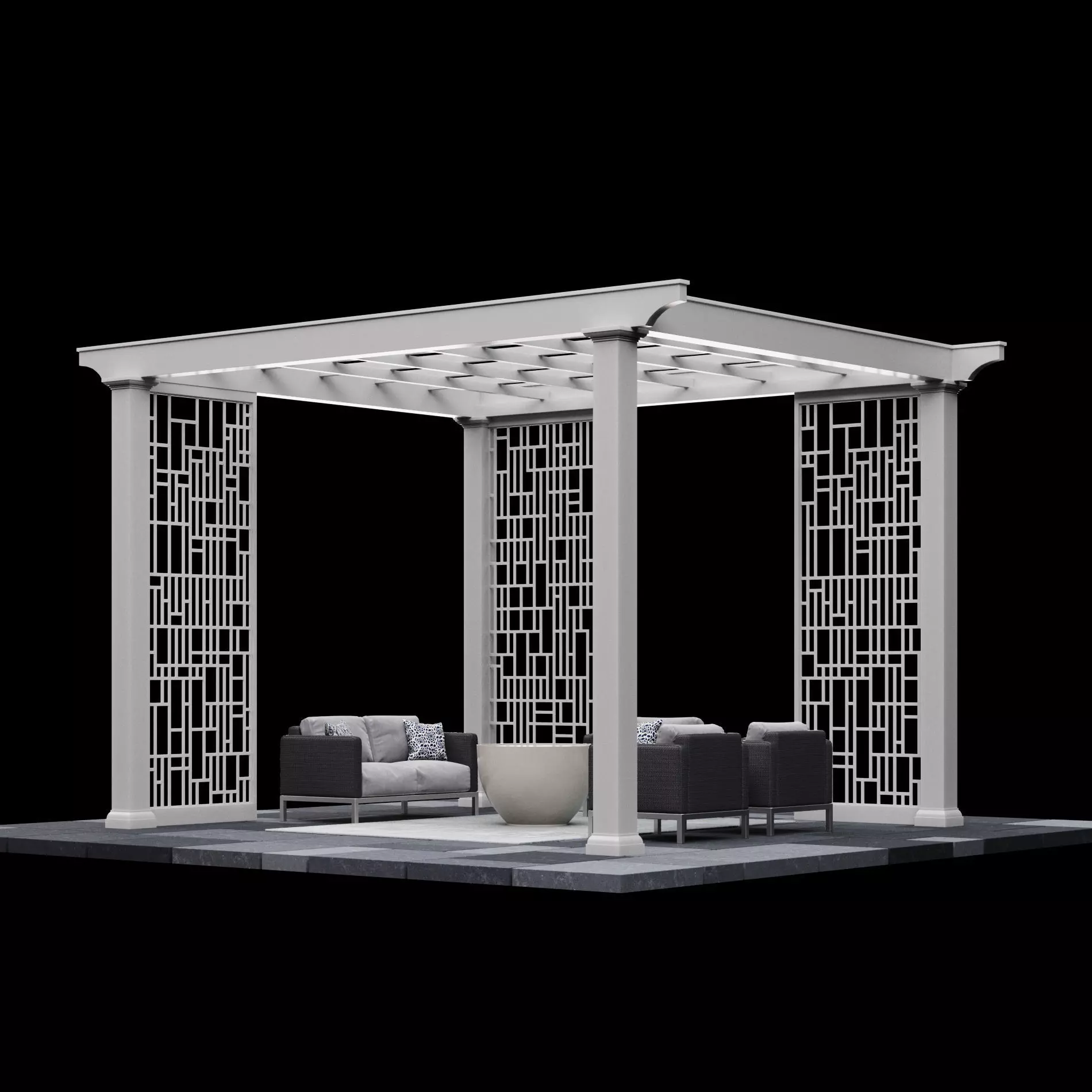 Modern pergola outdoor gazebo and backyard canopy with furniture 3D model