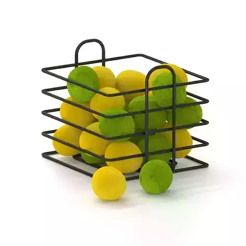 Basket of Green and Yellow Lemon Low-poly 3D model