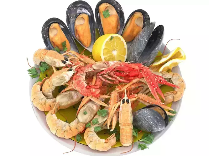 seafood platter of langoustine and mussels 3D model