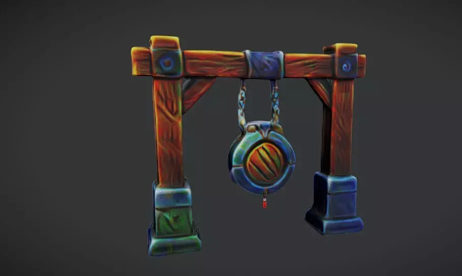Rustic Hanging Gong 3d Game ready Model 3D model_0