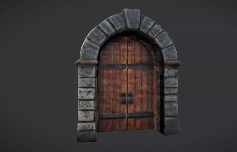 Medieval Archway Door 3D model_0