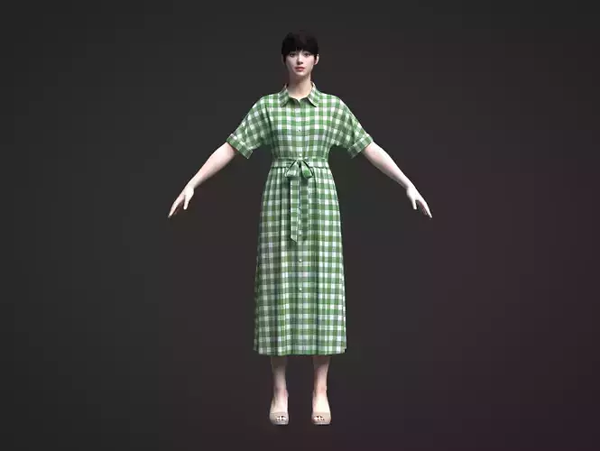 Female Midi Shirt Dress 3D model