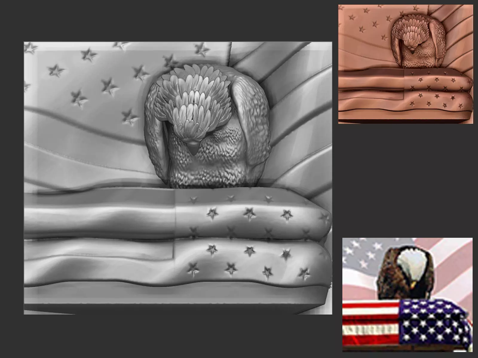 eagle mourns american flag 3D print model_0