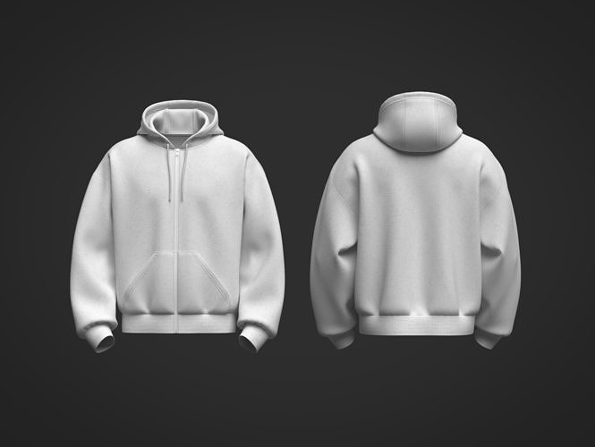 Male Front Zip Oversized Hoodie 3D model