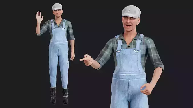 Old Male Farmer Low-poly 3D model