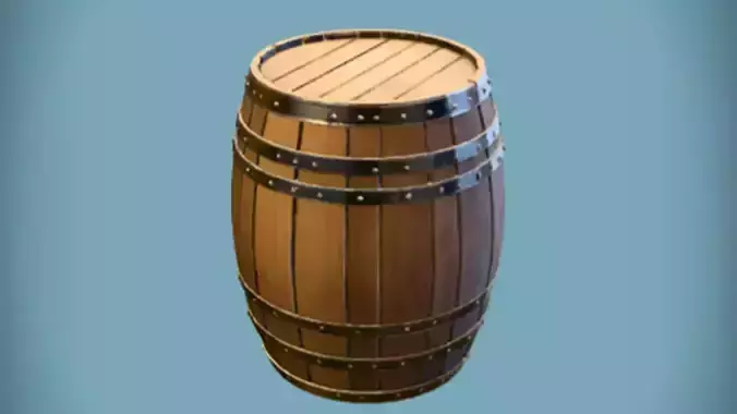 Wooden barrel with metal bands