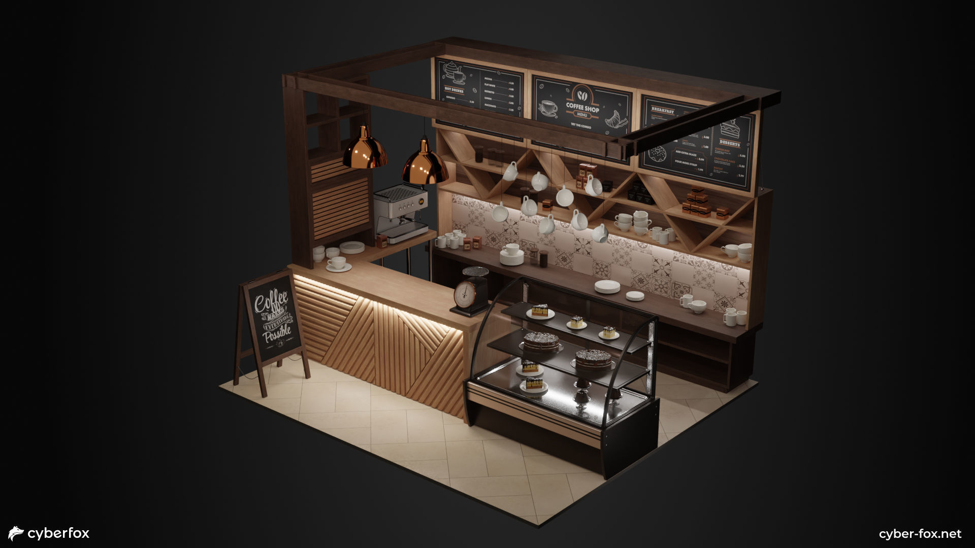 Coffee Shop Set Low-poly 3D model_2
