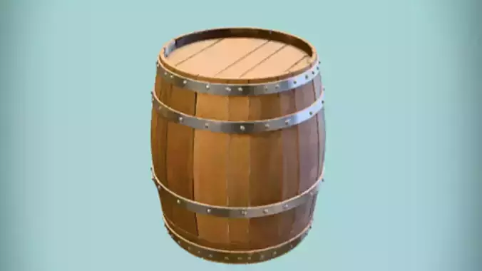 Wooden barrel with metal bands