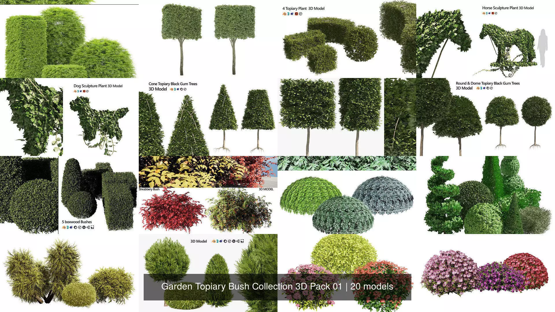 Garden Topiary Bush Collection 3D Pack 01 _0