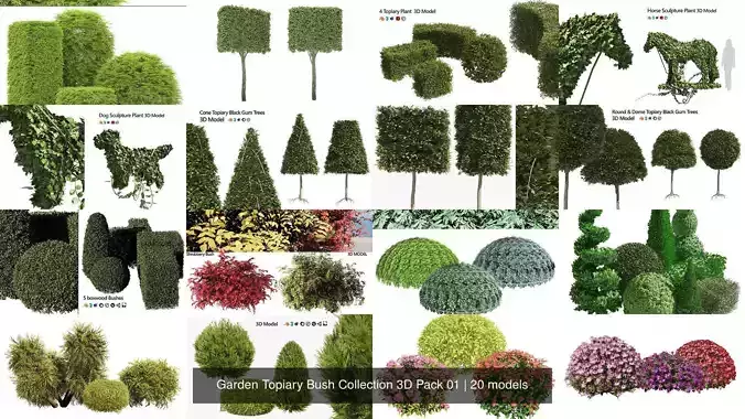 Garden Topiary Bush Collection 3D Pack 01 