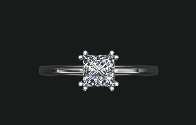 Princess cut Solitaire diamond ring  3D print model