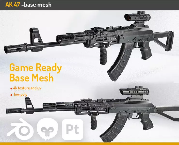 Ak 47 Low-poly Low-poly 3D model_0