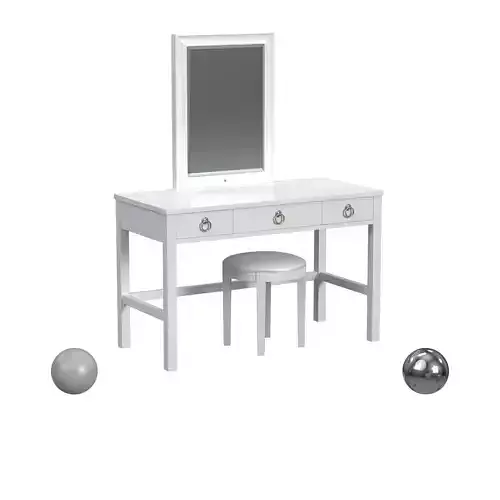 Bella White Vanity DeskStool and Mirror