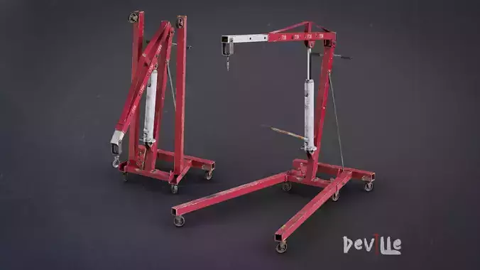 Car Engine Crane - Worn Hydraulic Hoist -3 meshes - Game ready  Low-poly 3D model
