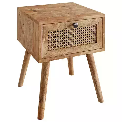 Bedside table in solid wood with rattan Gersemi 3D model