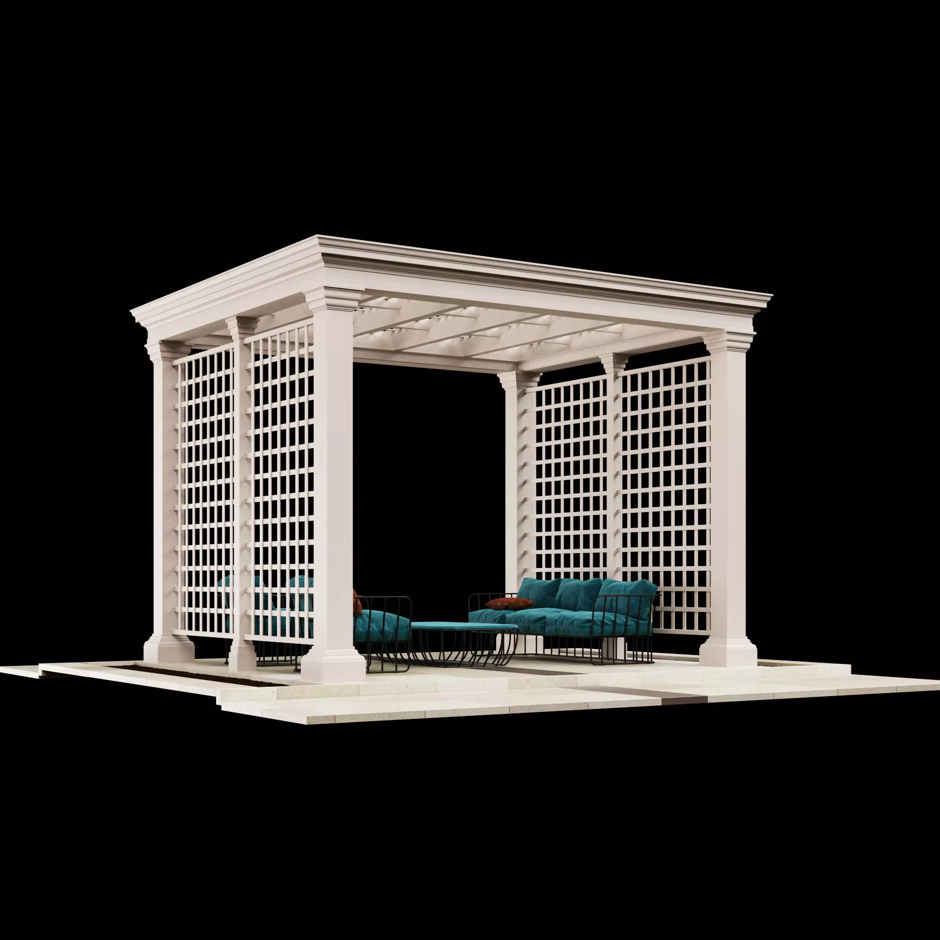 Modern pergola outdoor gazebo and backyard canopy with furniture 3D model