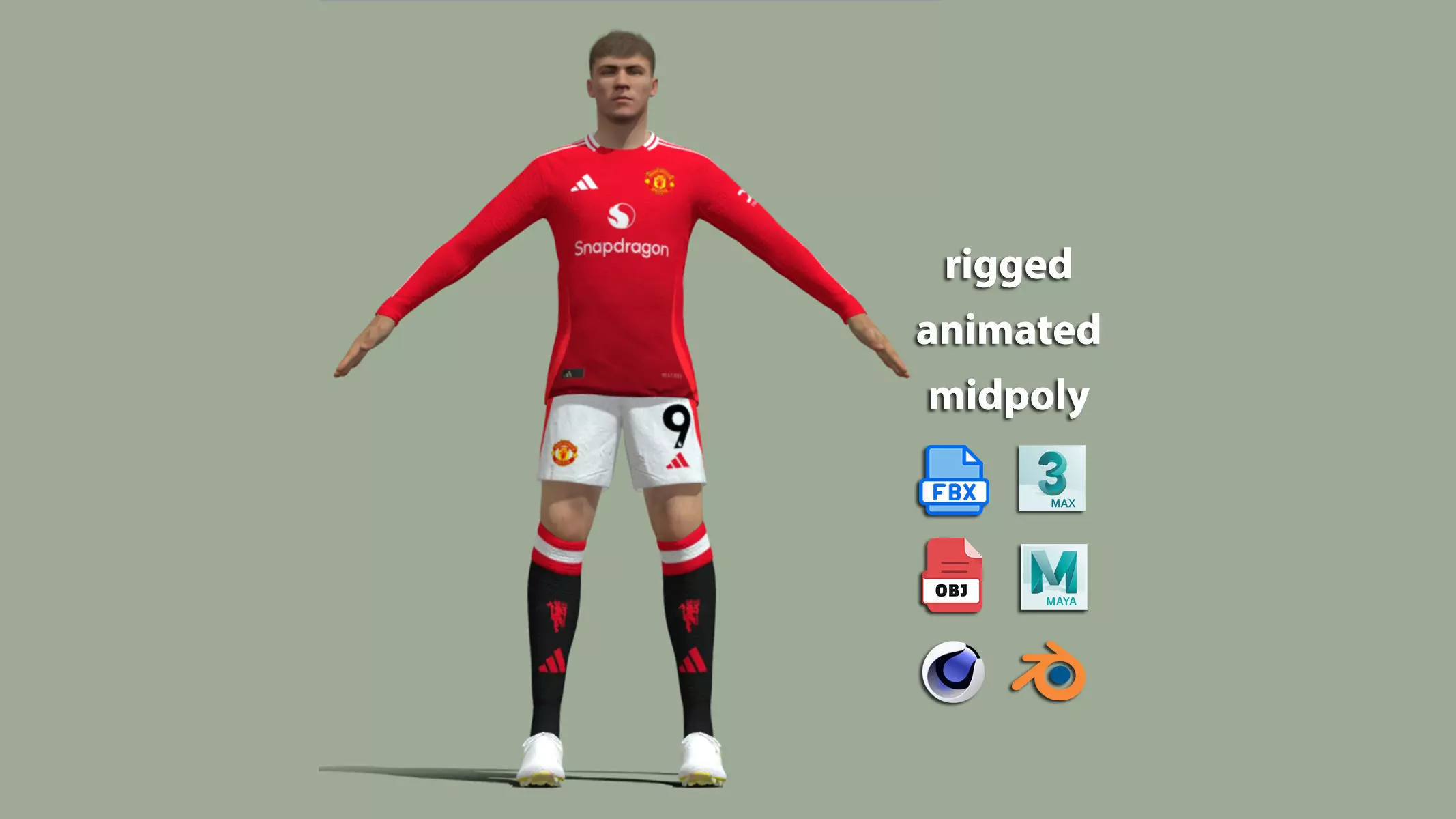 T-P Rigged Rasmus Hojlund Manchester United 24-25 3D model