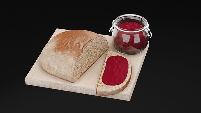 Bread WIth Jam Low-poly 3D model 2
