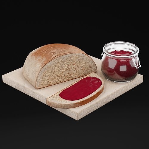 Bread WIth Jam Low-poly 3D model 7