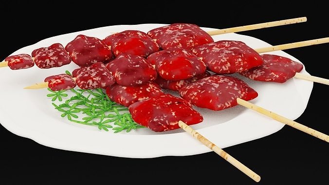Raw Meat Barbeque Plate Low-poly 3D model 5