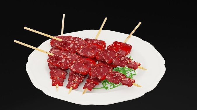 Raw Meat Barbeque Plate Low-poly 3D model 2