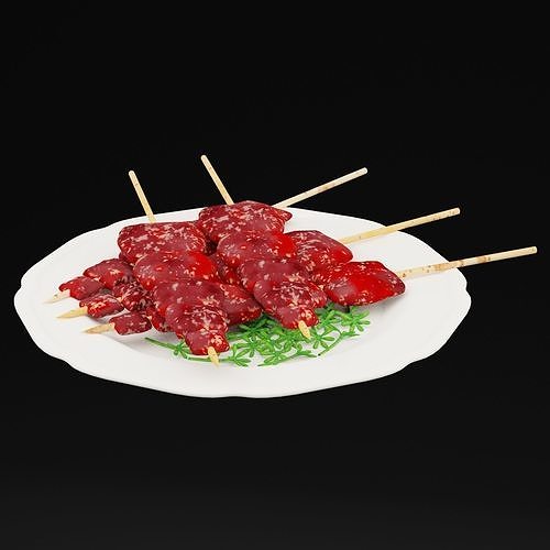 Raw Meat Barbeque Plate Low-poly 3D model 7