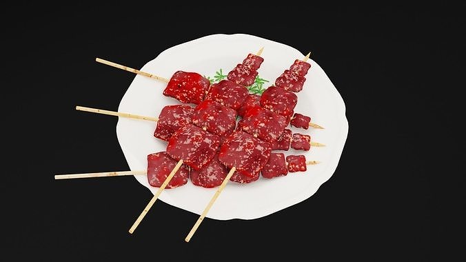 Raw Meat Barbeque Plate Low-poly 3D model 6